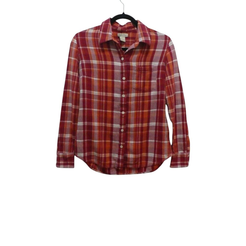 Lucky Brand Red Orange Plaid Flannel Cotton Button Front Shirt Womens Small
